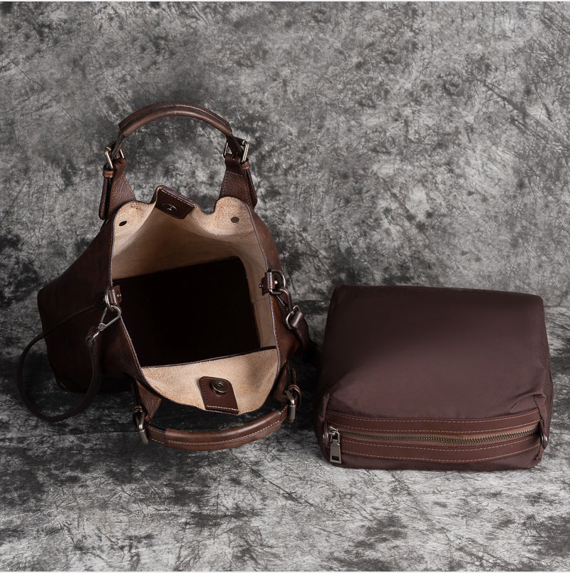 Vintage Handmade Rubbing Vege Tanned Leather Handbags B262-Handbags-Gray-Free Shipping Leatheretro