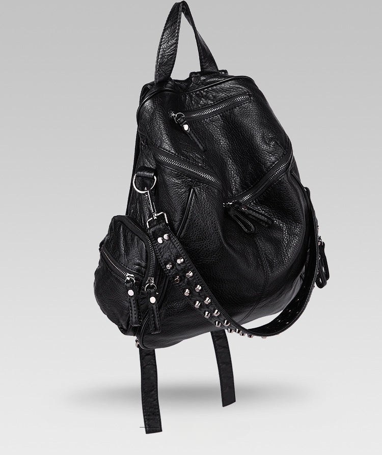 Fashion Rivet Large Storage PU Backpacks-backpack-Gray-Free Shipping Leatheretro