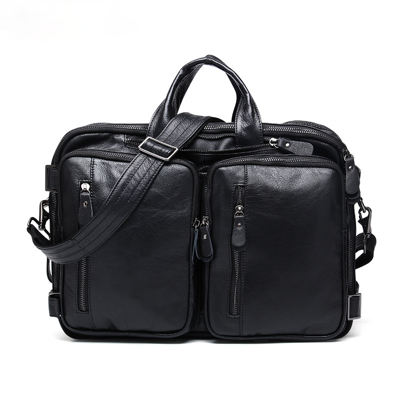 Vintage Men Multi Functional Backpack&business Briefcase J6332-Leather Backpack-Black-Free Shipping Leatheretro