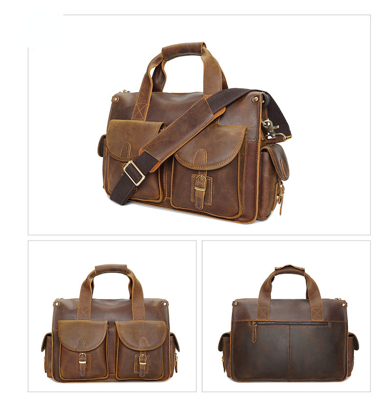 Vintage Leather Briefcases for Men YD-8045-Briefcases-Light Brown-15 inches-Free Shipping Leatheretro