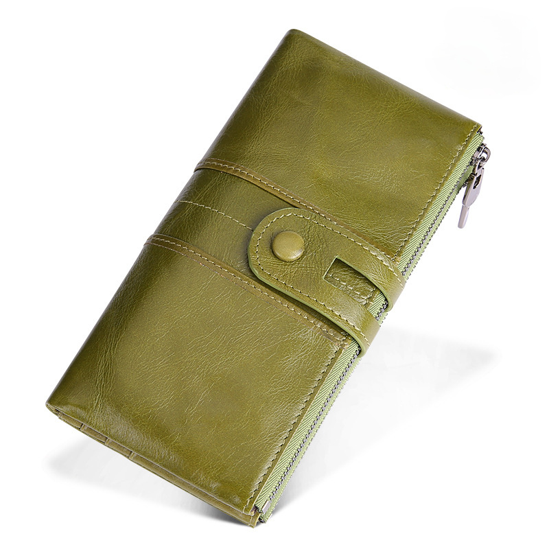Women Vintage Leather Fashion Long Purse J2072-Leather Wallets-Green-Free Shipping Leatheretro