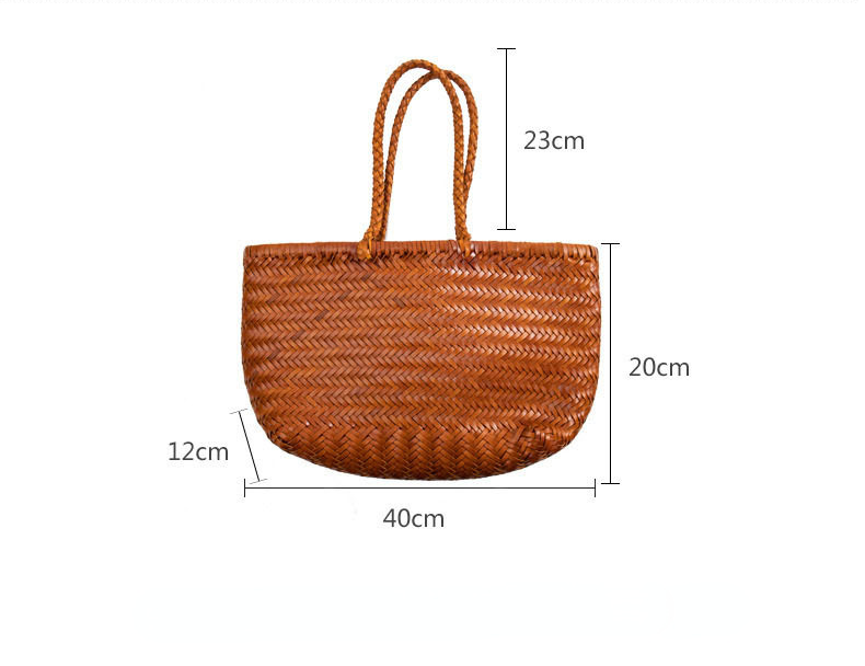 Handmade Woven Cowhide Leather Tote Bags for Women-Handbag & Wallet Accessories-Coffee-Free Shipping Leatheretro