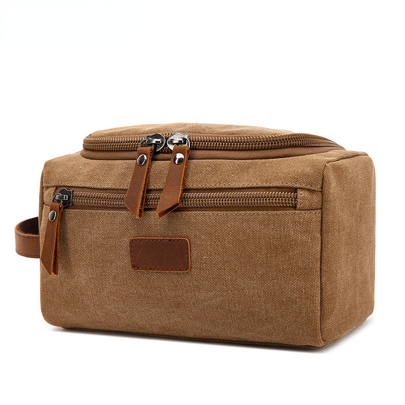 Canvas Toiletry Bag for Traveling 8064-Toiletry Bag-Khaki-Free Shipping Leatheretro