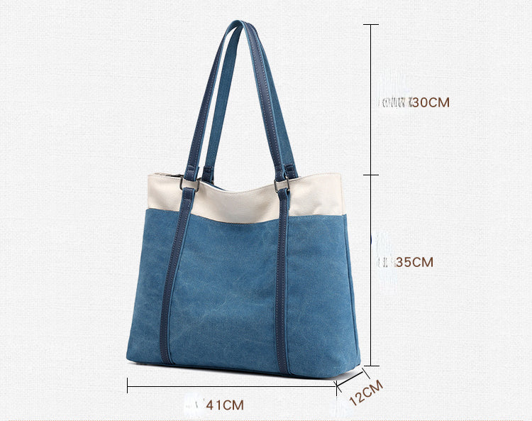 Women Lager Canvas Tote Handbags for Traveling K1901-Handbags-Blue-Free Shipping Leatheretro