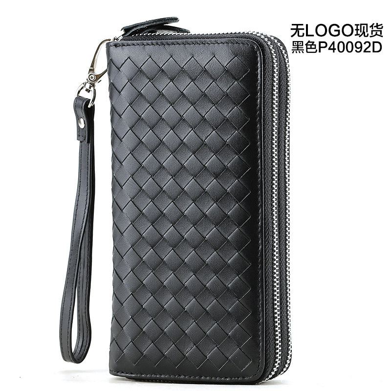 Woven Large Storage Double Zipper Leather Waleets 4009-Handbags, Wallets & Cases-Black-Free Shipping Leatheretro