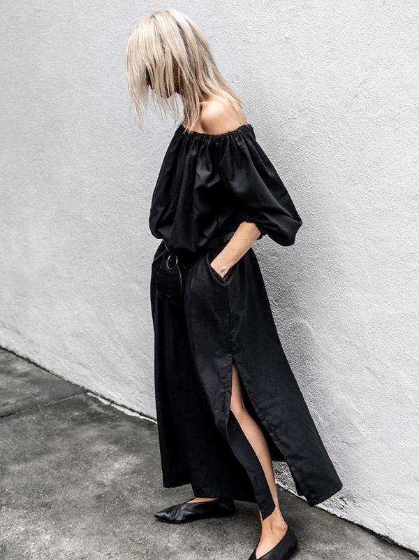 Black Off-Shoulder Loose Long Dress-Maxi Dress-BLACK-S-Free Shipping Leatheretro