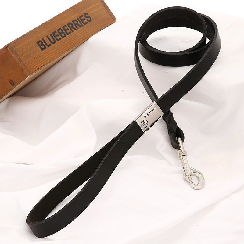 Handmade Cowhide Leather Dog Leash&Collar-Leather Dog Leash-Black-130cm*1.2cm-Free Shipping Leatheretro