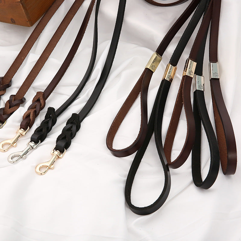 Handmade Cowhide Leather Dog Leash&Collar-Leather Dog Leash-Black-130cm*1.2cm-Free Shipping Leatheretro