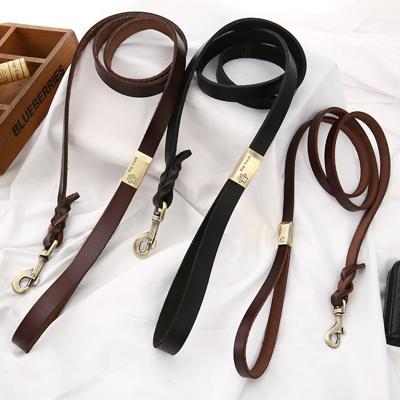 Handmade Cowhide Leather Dog Leash&Collar-Leather Dog Leash-Black-130cm*1.2cm-Free Shipping Leatheretro