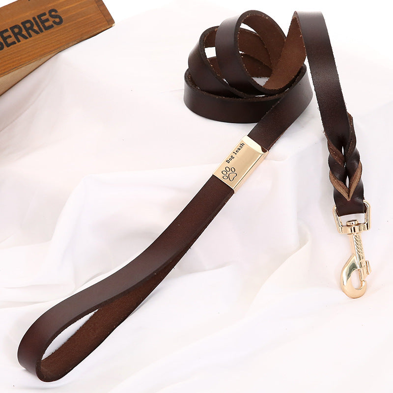 Handmade Cowhide Leather Dog Leash&Collar-Leather Dog Leash-Coffee-130cm*1.2cm-Free Shipping Leatheretro