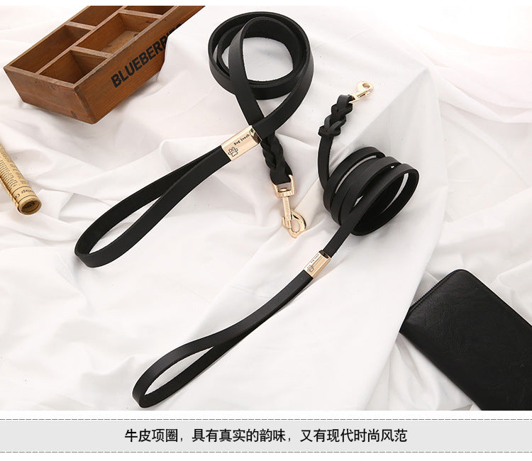 Handmade Cowhide Leather Dog Leash&Collar-Leather Dog Leash-Black-130cm*1.2cm-Free Shipping Leatheretro