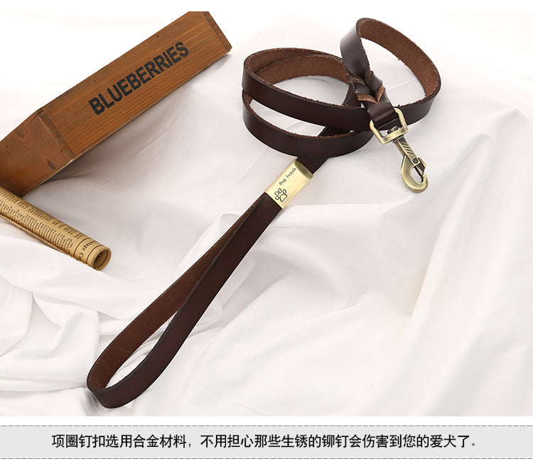 Handmade Cowhide Leather Dog Leash&Collar-Leather Dog Leash-Black-130cm*1.2cm-Free Shipping Leatheretro