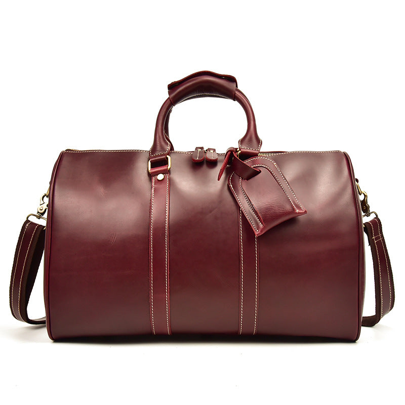 Wine Red Shoulder Leather Traveling Bag 9397-Leather Duffle Bags-Wine Red-Free Shipping Leatheretro