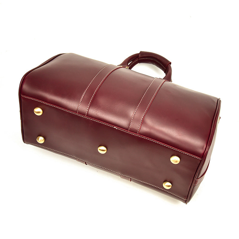 Wine Red Shoulder Leather Traveling Bag 9397-Leather Duffle Bags-Wine Red-Free Shipping Leatheretro