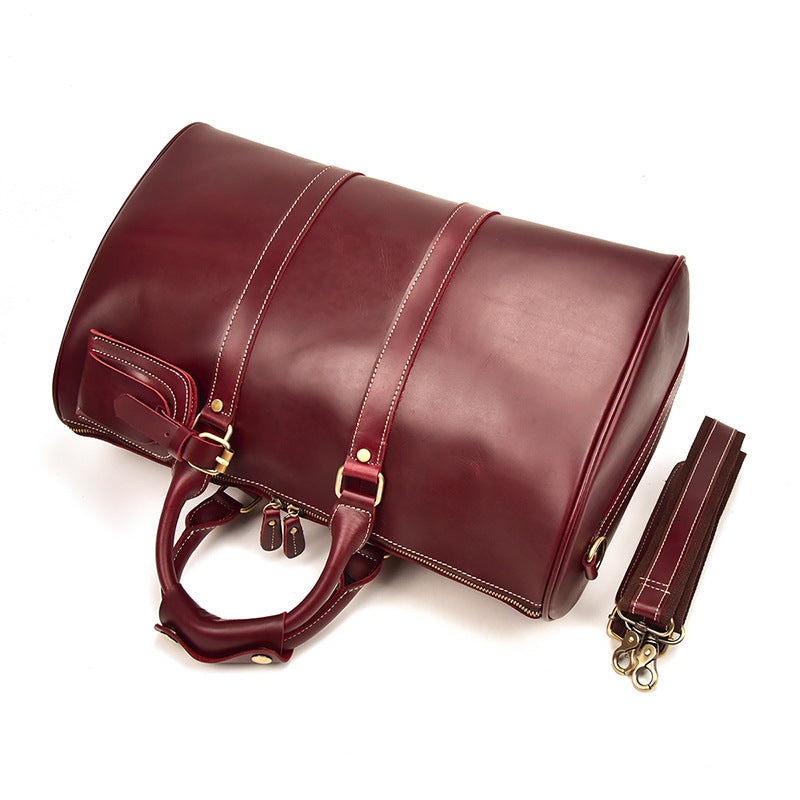 Wine Red Shoulder Leather Traveling Bag 9397-Leather Duffle Bags-Wine Red-Free Shipping Leatheretro