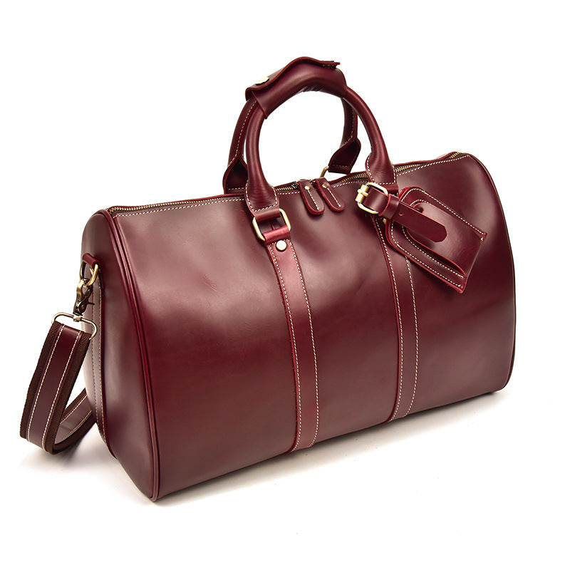 Wine Red Shoulder Leather Traveling Bag 9397-Leather Duffle Bags-Wine Red-Free Shipping Leatheretro