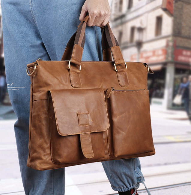 Men's Leather Business Briefcase for 17" Laptop J260-Leather Briefcase-Coffee-Free Shipping Leatheretro
