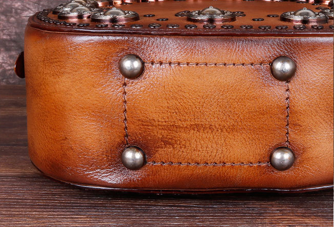 Vintage Handmade Rivet Cute Round Shape Leather Bags 8093-Leather Bags for Women-Red-Free Shipping Leatheretro