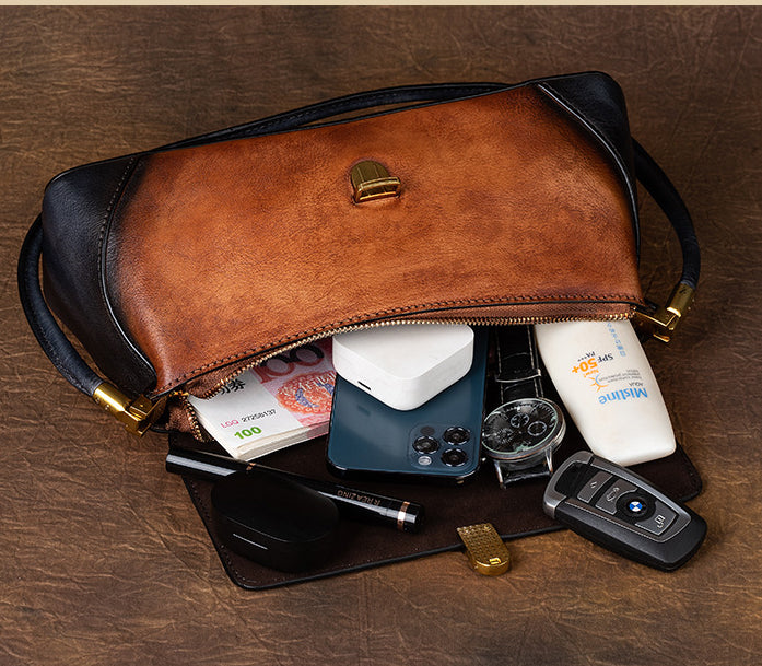 Vintage Simple Design Leather Baguette Bag 8103-Handbags-Red-Free Shipping Leatheretro