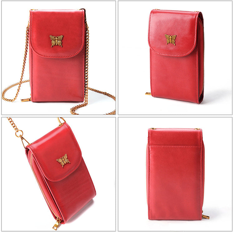 Vintage Chain Crossbody Leather Mini Cellphone Bags 8726-Handbag & Wallet Accessories-Red-Free Shipping Leatheretro