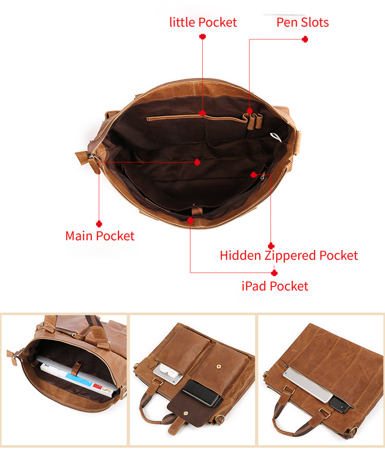 Men's Leather Business Briefcase for 17" Laptop J260-Leather Briefcase-Coffee-Free Shipping Leatheretro