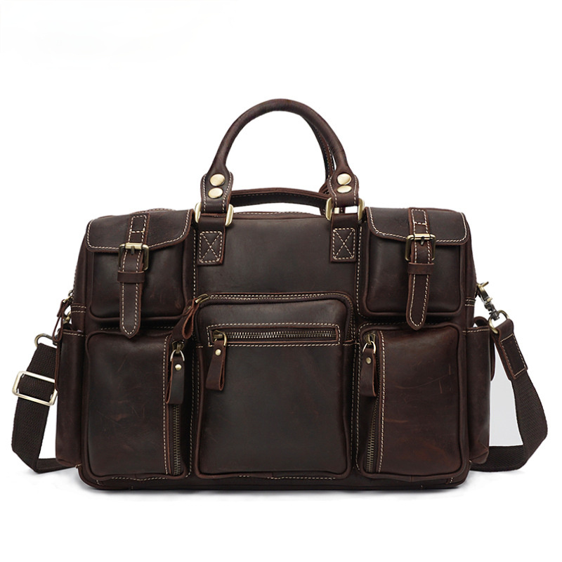 Distressed Leather Travel Briefcase B8058-Leather Briefcase-Dark Brown-Free Shipping Leatheretro