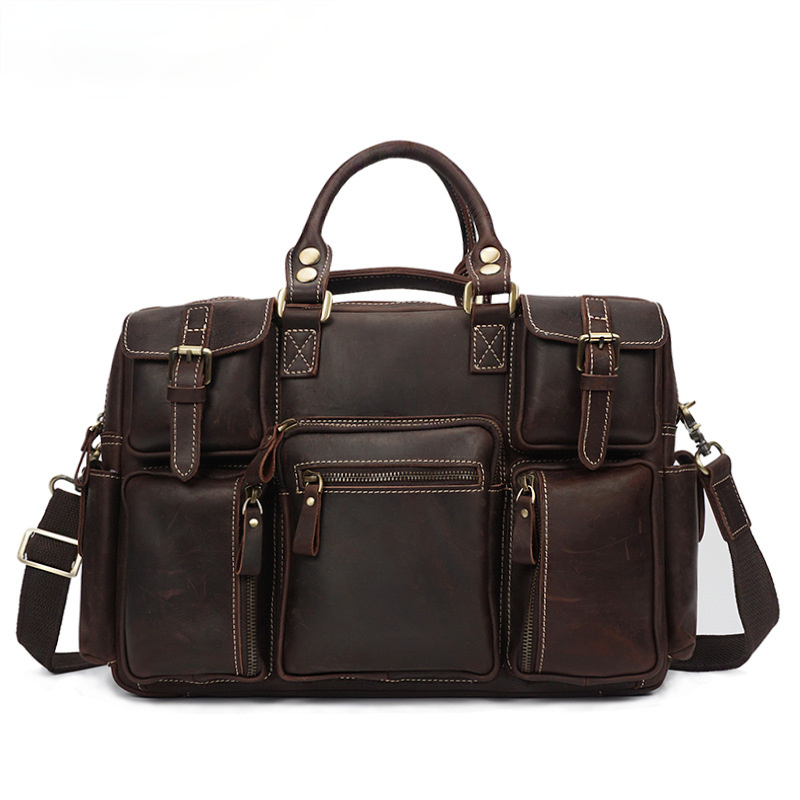 Distressed Leather Travel Briefcase B8058-Leather Briefcase-Brown-Free Shipping Leatheretro
