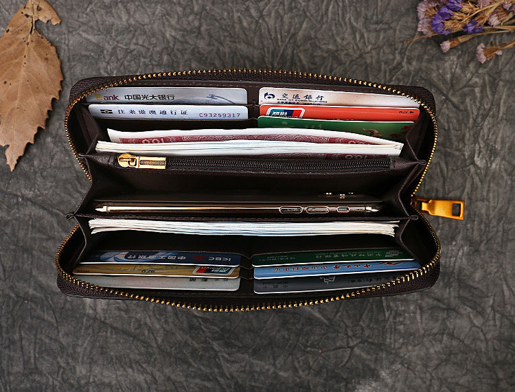 Vintage Leather Zipper Long Wallets for Women 9342-Handbags, Wallets & Cases-Green-Free Shipping Leatheretro