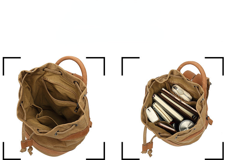 Leisure Canvas Backpack for Women-Backpacks-Khaki-Free Shipping Leatheretro