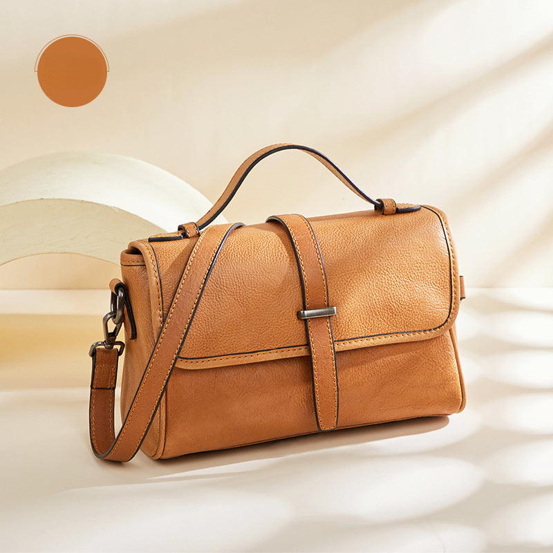 Vegetable Tanned Leather Messenger Handbag for Women 2211-Handbags, Wallets & Cases-Black-Free Shipping Leatheretro