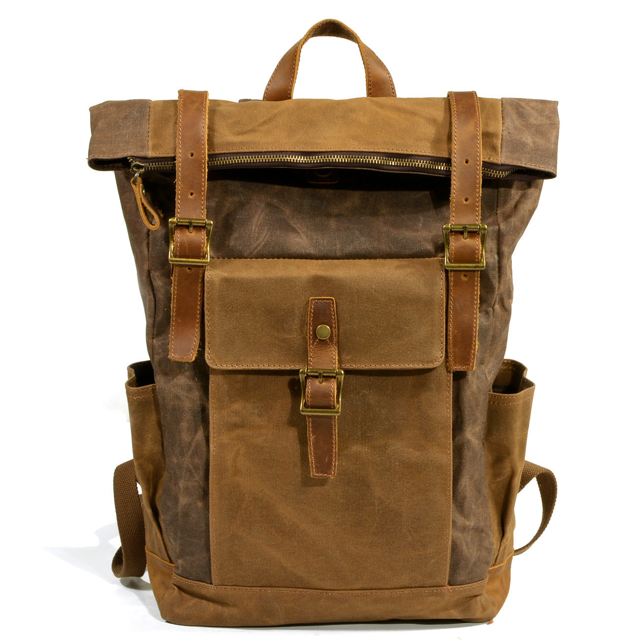 Vintage Men Leather Canvas Rucksack for Traveling 9120-Leather Canvas Backpack-Coffee-Free Shipping Leatheretro