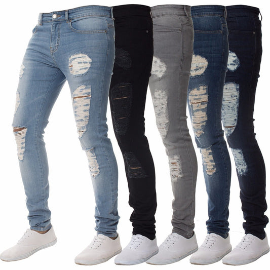 Casual Broken Holes Jeans for Men-Pants-Light Blue-28-Free Shipping Leatheretro