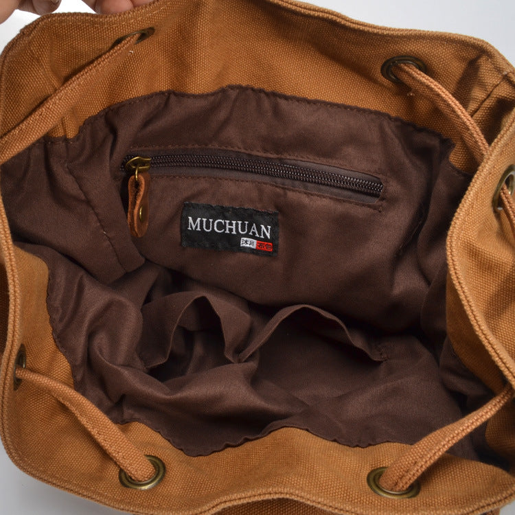 Retro Large Storage Casual Leather Canvas Rucksack 2105-Leather canvas Backpack-Brown-Free Shipping Leatheretro