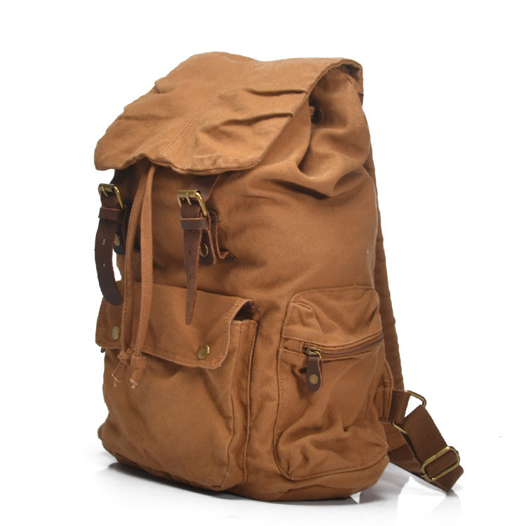 Retro Large Storage Casual Leather Canvas Rucksack 2105-Leather canvas Backpack-Brown-Free Shipping Leatheretro