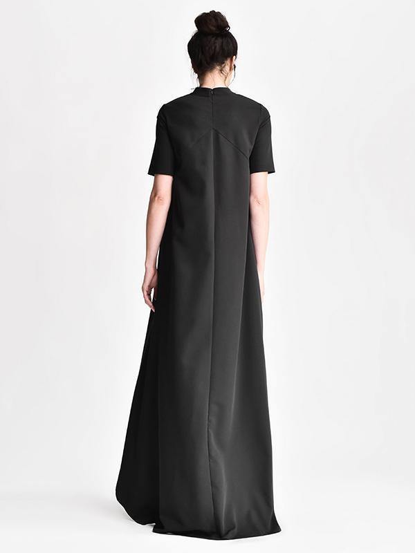 Black Short Sleeves Long Dress-Maxi Dress-BLACK-S-Free Shipping Leatheretro