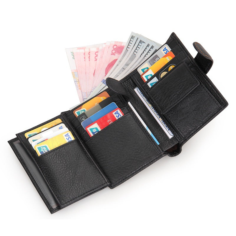 Men Cowhide RFID Leather Wallets 8129-Leather Wallet-Black-Free Shipping Leatheretro