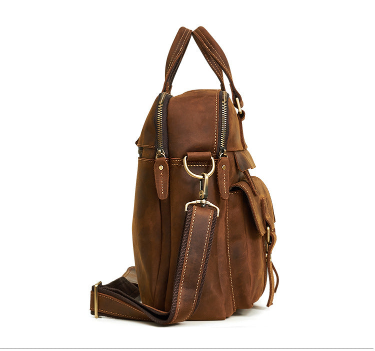 15.6" Men Vintage Leather Business Briefcase J6360-Leather Briefcase-Brown-Free Shipping Leatheretro