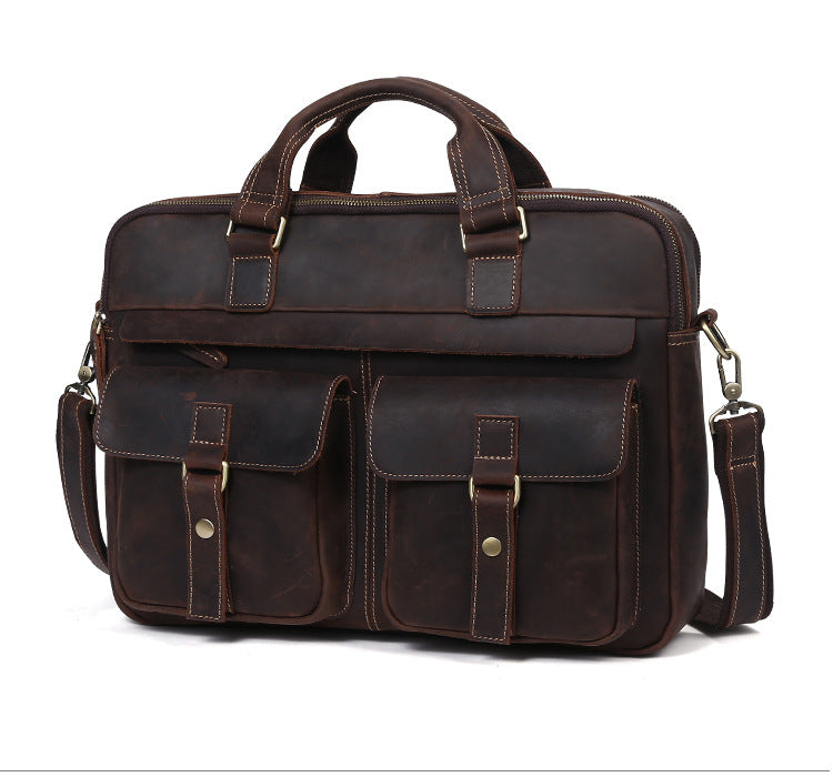 15.6" Men Vintage Leather Business Briefcase J6360-Leather Briefcase-Brown-Free Shipping Leatheretro