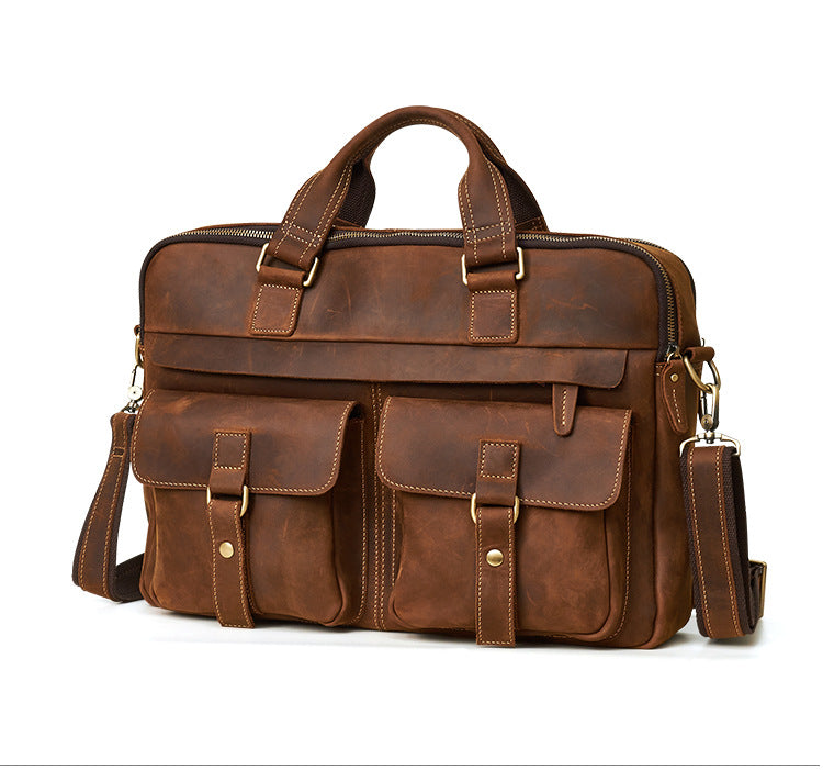 15.6" Men Vintage Leather Business Briefcase J6360-Leather Briefcase-Brown-Free Shipping Leatheretro