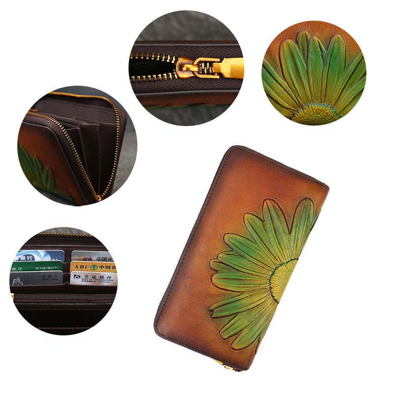 Vintage Leather Zipper Long Wallets for Women 9342-Handbags, Wallets & Cases-Green-Free Shipping Leatheretro