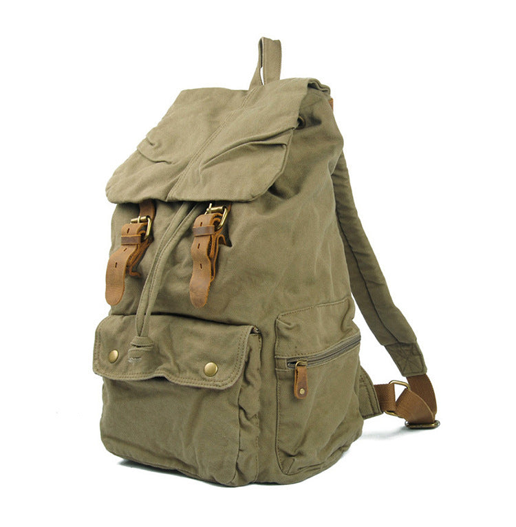 Durable Large Capacity Leisure Canvas Backpack C2105-Leather Canvas Backpack-Khaki-Free Shipping Leatheretro