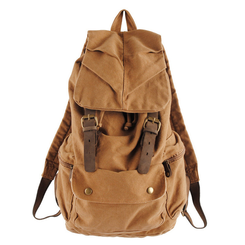 Durable Large Capacity Leisure Canvas Backpack C2105-Leather Canvas Backpack-Khaki-Free Shipping Leatheretro
