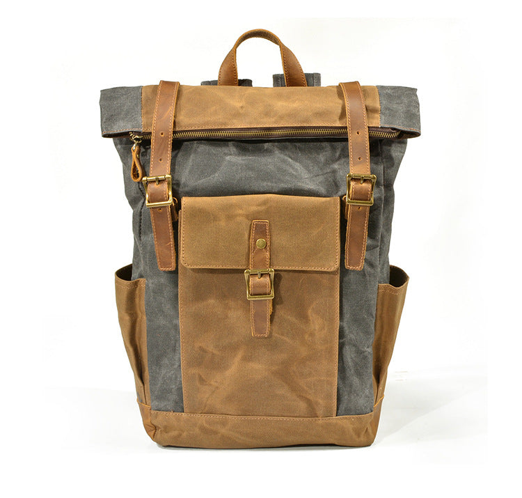 Vintage Waterproof Leather Canvas Backpack C9120-Leather Canvas Backpack-Coffee-Free Shipping Leatheretro