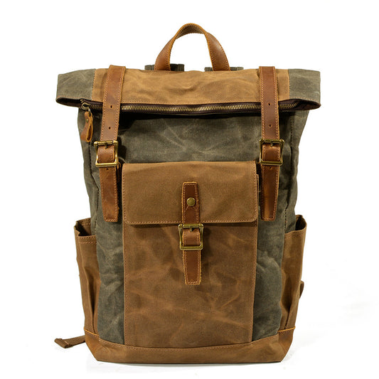 Vintage Waterproof Leather Canvas Backpack C9120-Leather Canvas Backpack-Army Green-Free Shipping Leatheretro