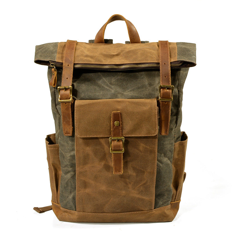 Vintage Waterproof Leather Canvas Backpack C9120-Leather Canvas Backpack-Coffee-Free Shipping Leatheretro