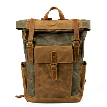 Vintage Waterproof Leather Canvas Backpack C9120-Leather Canvas Backpack-Coffee-Free Shipping Leatheretro