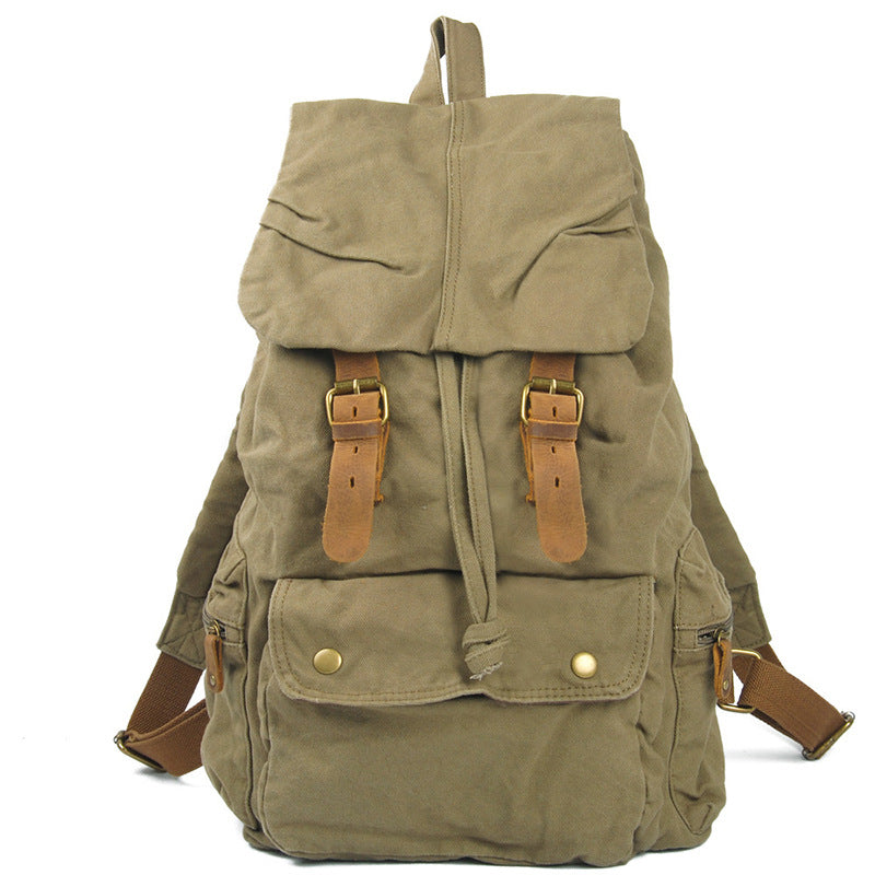 Durable Large Capacity Leisure Canvas Backpack C2105-Leather Canvas Backpack-Army Green-Free Shipping Leatheretro