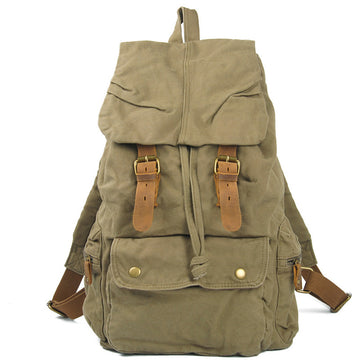 Durable Large Capacity Leisure Canvas Backpack C2105-Leather Canvas Backpack-Khaki-Free Shipping Leatheretro