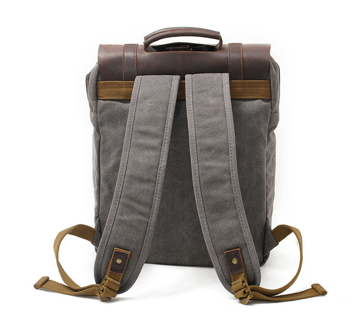 Vintage Leather Canvas Traveling Backpack C6820x-Leather Canvas Backpack-Khaki-Free Shipping Leatheretro