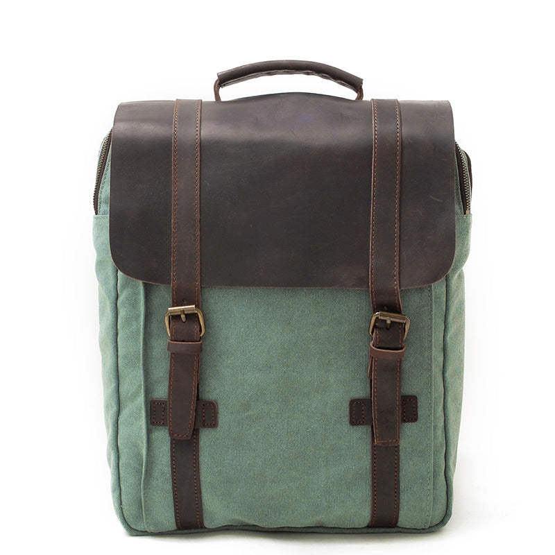 Vintage Leather Canvas Traveling Backpack C6820x-Leather Canvas Backpack-Lake Green-Free Shipping Leatheretro